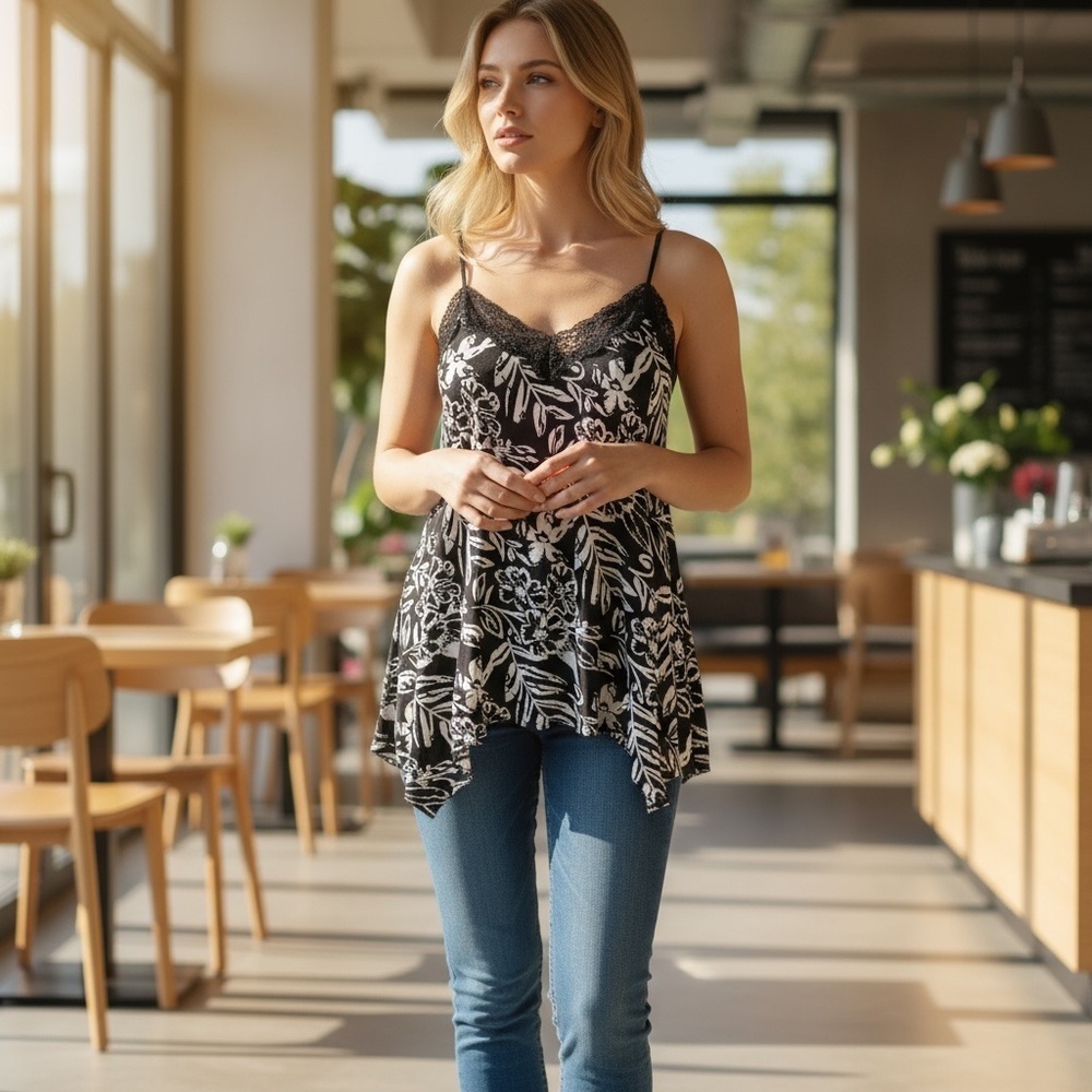 Silence and Noise Mesh Floral Cami Tank Top Size M